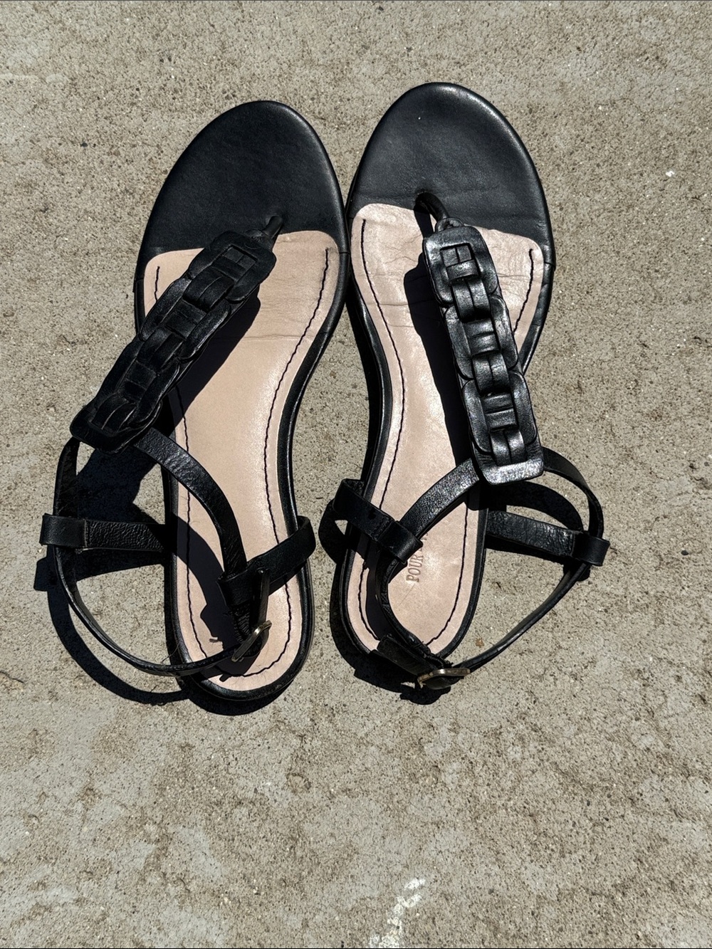 Pour La Victoire Black Braided T-Strap Sandals